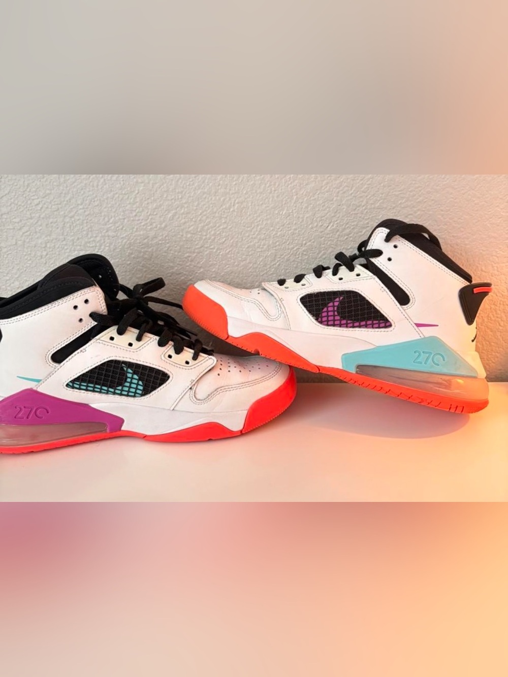 Jordan Kids White Sneakers with Neon Orange and Teal Accents